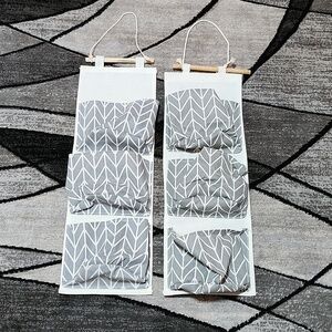 2- HOME GRAY CANVAS WATERPROOF WALL HANGING 3-POCKETS STORAGE ORGANIZER